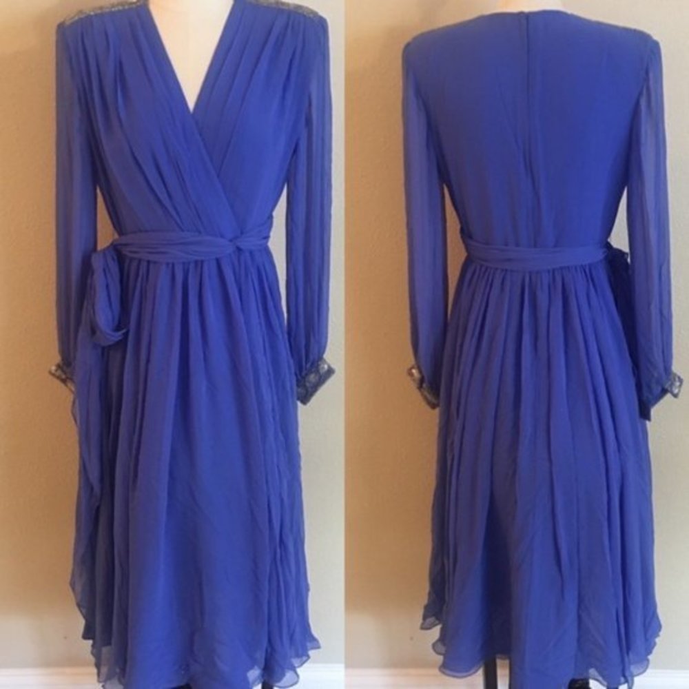 Jack Bryan Vintage Chiffon Blue Beaded Dress